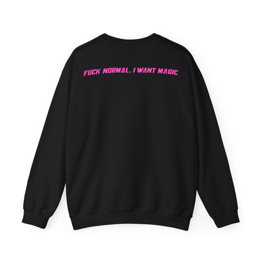 Crewneck Sweatshirt — Pink Retro Girl Graphic “F**k Normal I Want Magic” -md