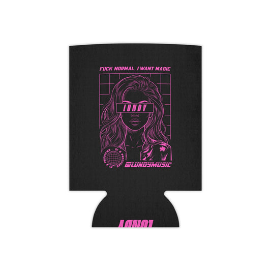 Neon Retro Goddess Can Cooler — Pink Vaporwave Drink Koozie
