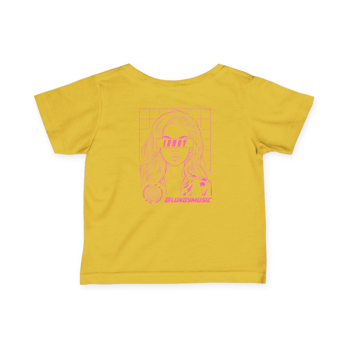 E. Infant/Toddler Tee — Pink Retro Girl Graphic "LUNDY" Baby Shirt
