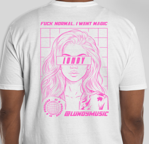 A. Regular LUNDY Tee White or Black with Pink Graphic