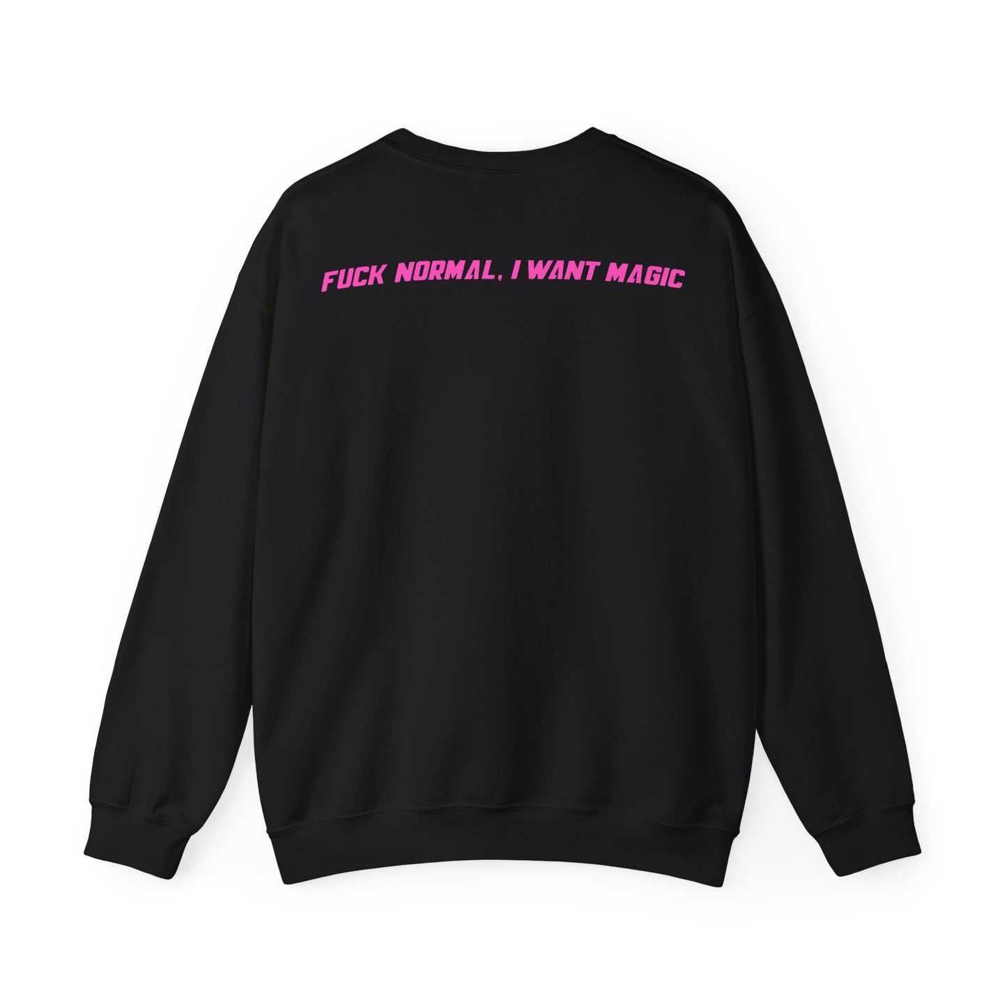 Crewneck Sweatshirt — Pink Retro Girl Graphic “F**k Normal I Want Magic” -md
