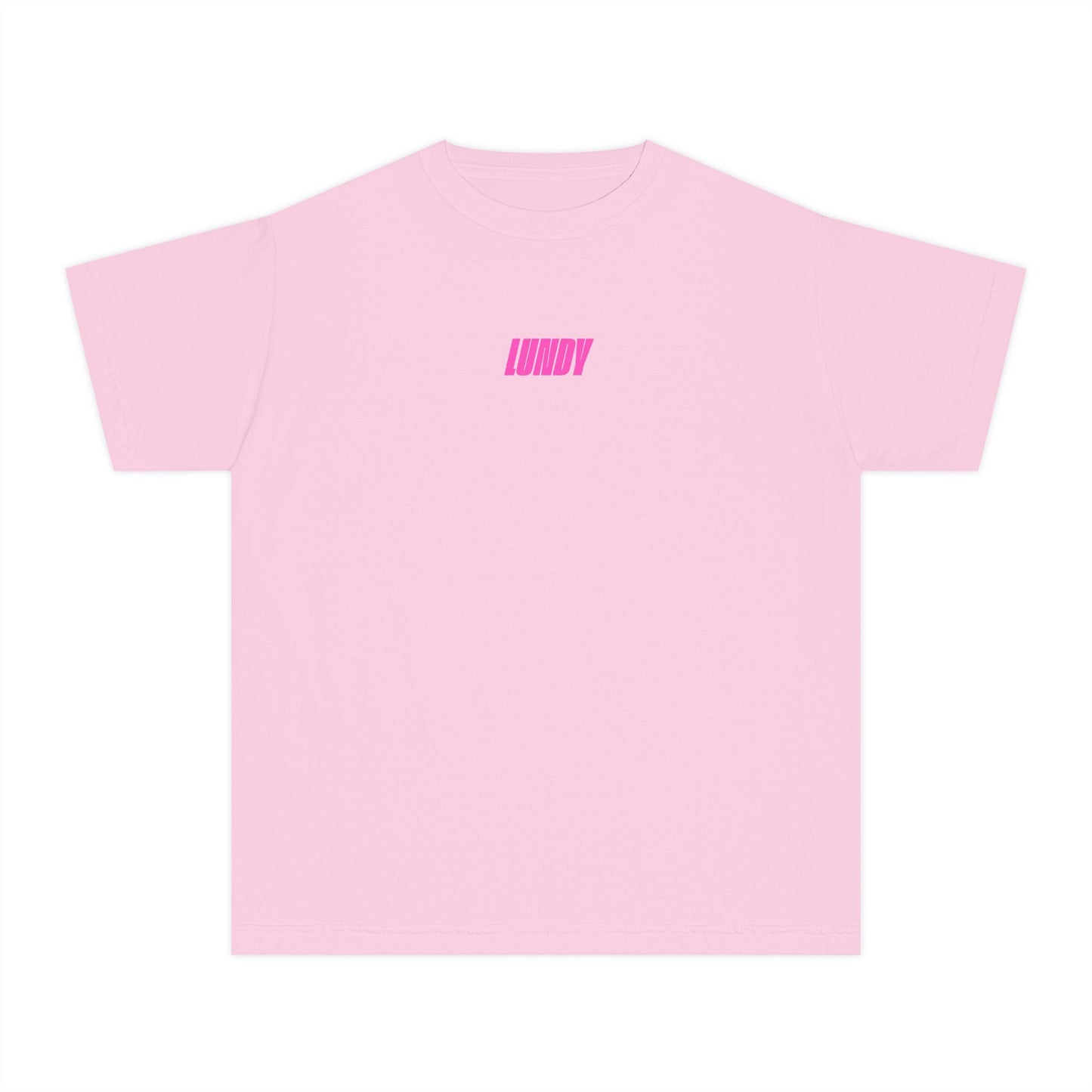 D. Youth/Kids Tee — Retro Pink 'LUNDY' Graphic Backprint -MD