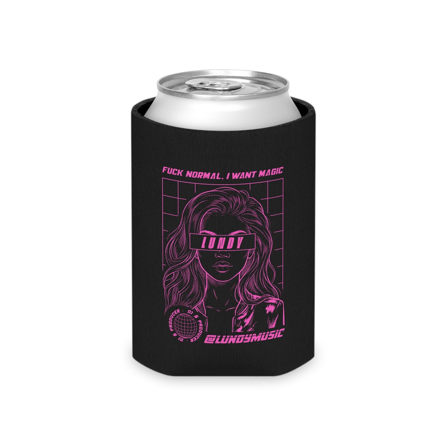 Neon Retro Goddess Can Cooler — Pink Vaporwave Drink Koozie