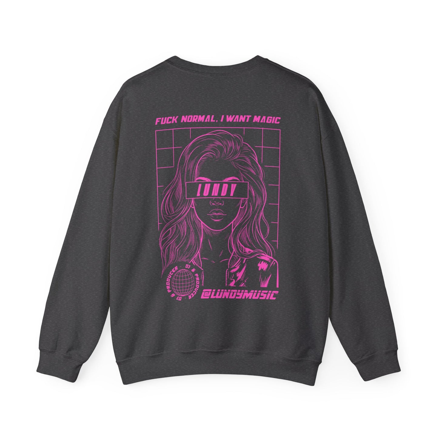 Crewneck Sweatshirt — Pink Retro Girl Graphic “F**k Normal I Want Magic” -md