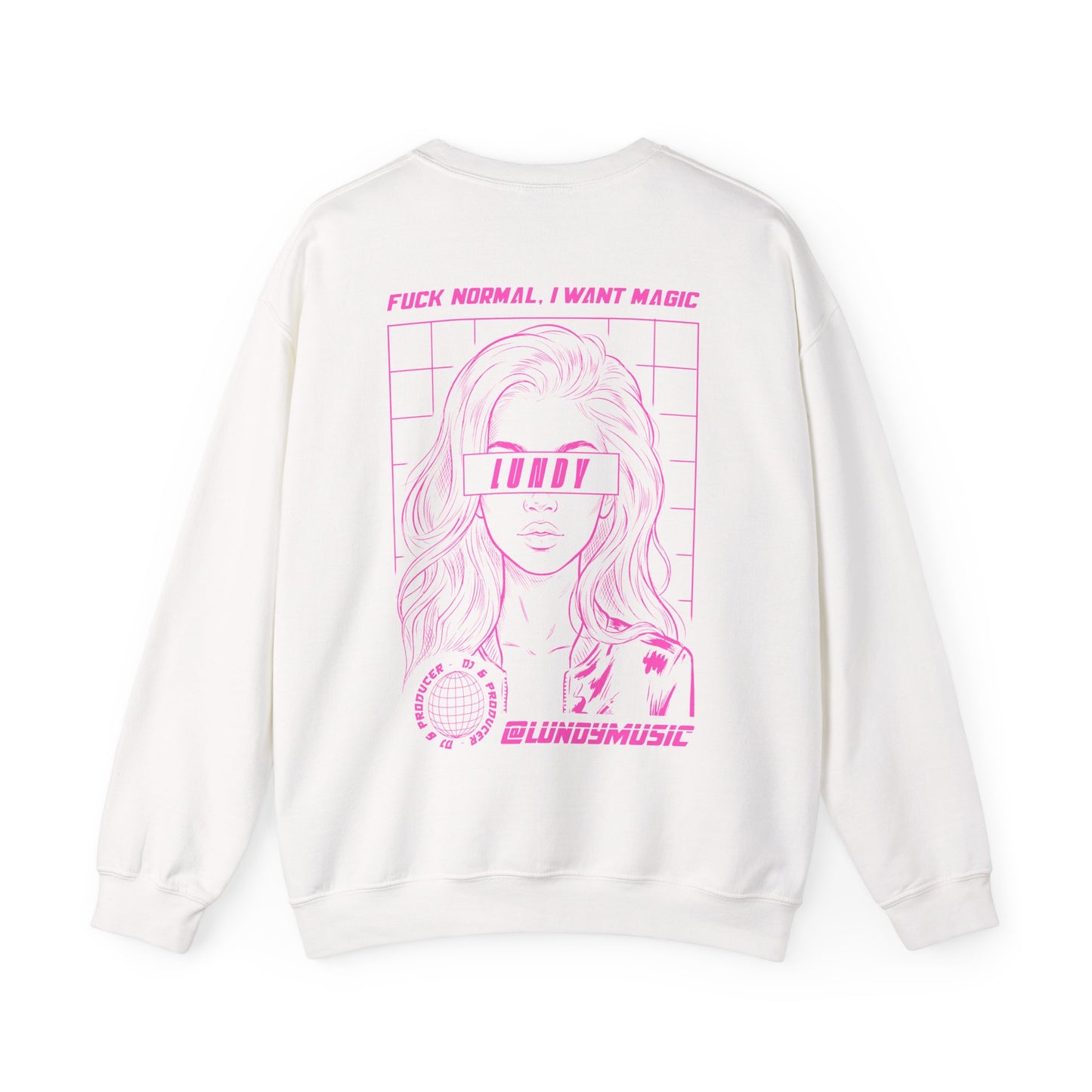 Crewneck Sweatshirt — Pink Retro Girl Graphic “F**k Normal I Want Magic” -md