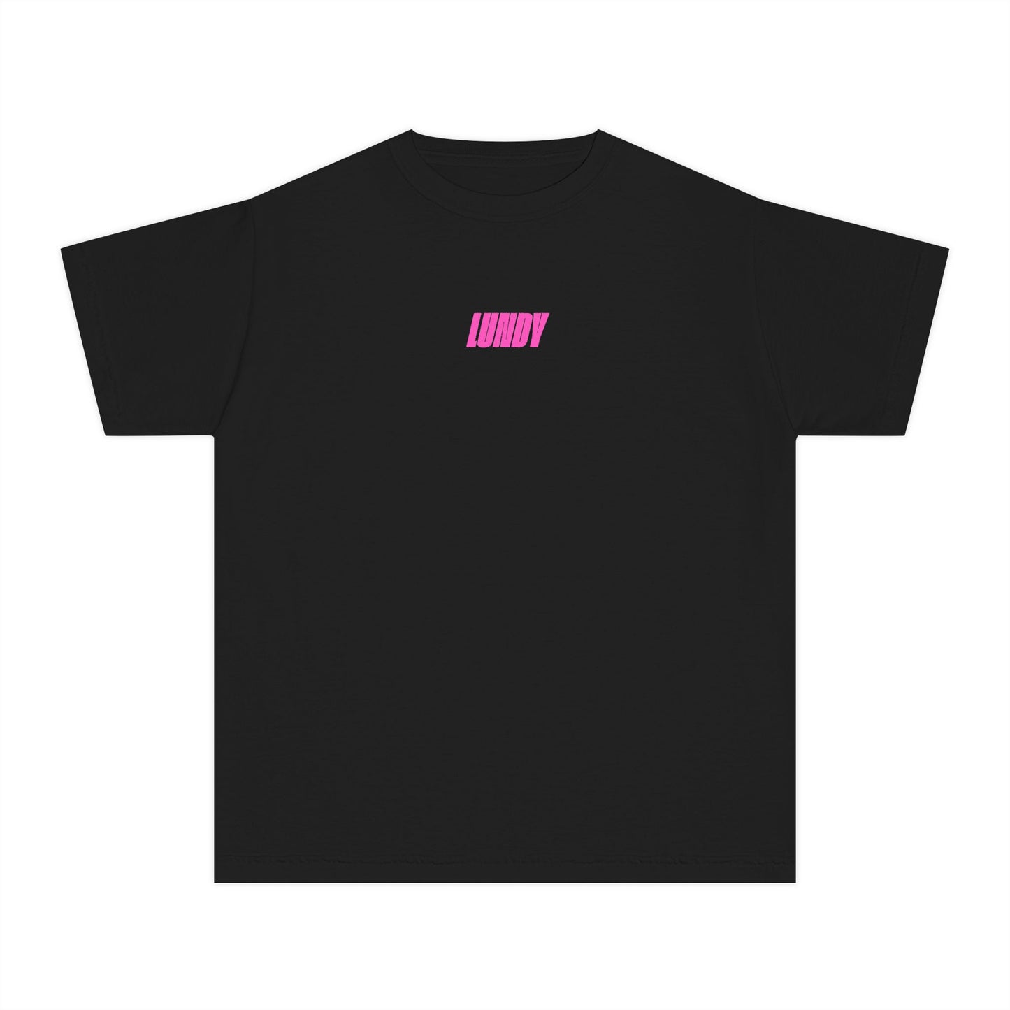 D. Youth/Kids Tee — Retro Pink 'LUNDY' Graphic Backprint -MD