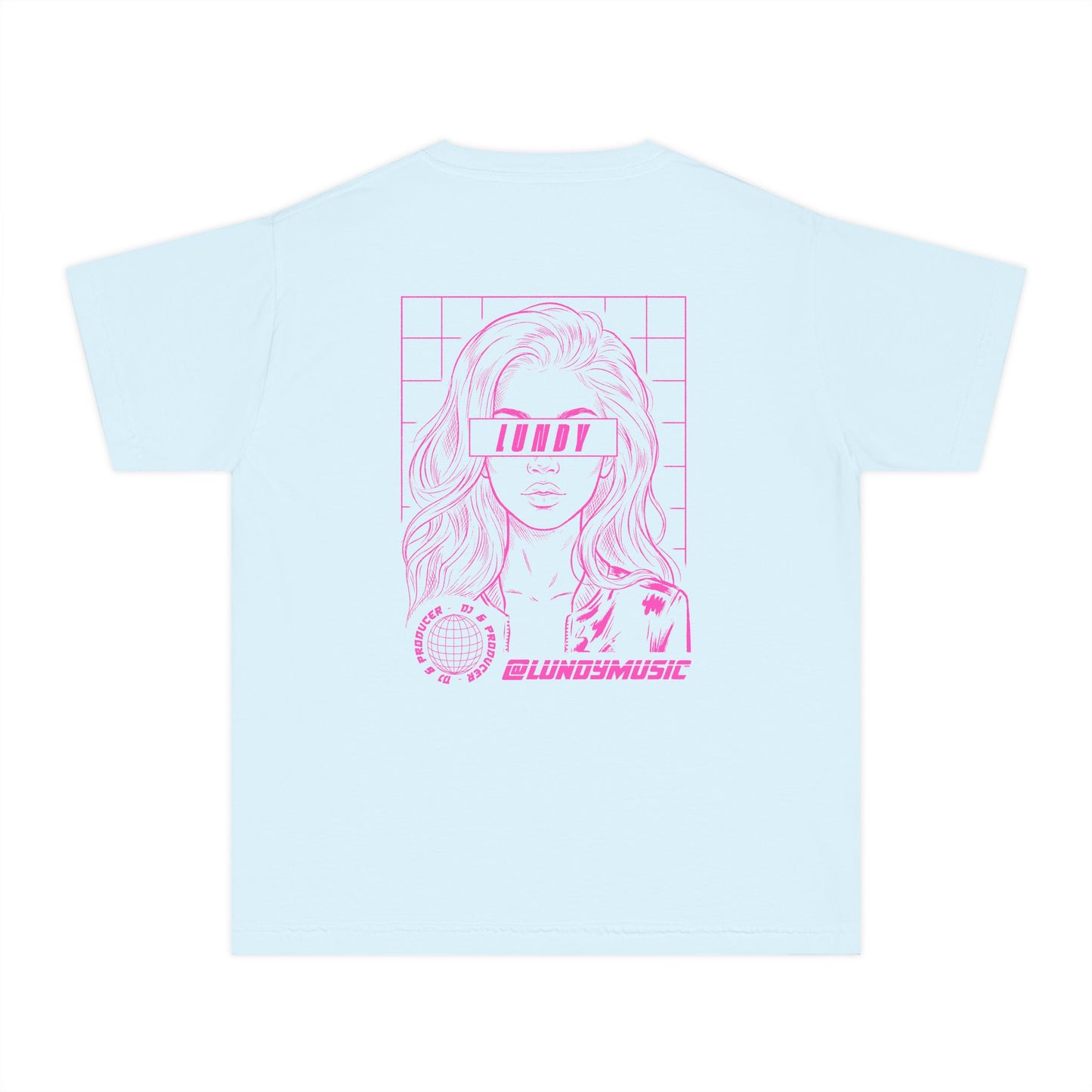 D. Youth/Kids Tee — Retro Pink 'LUNDY' Graphic Backprint -MD