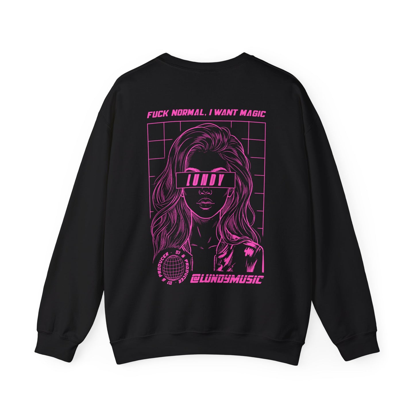 Crewneck Sweatshirt — Pink Retro Girl Graphic “F**k Normal I Want Magic” -md