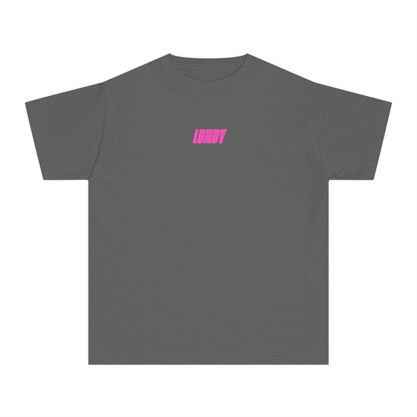 D. Youth/Kids Tee — Retro Pink 'LUNDY' Graphic Backprint -MD