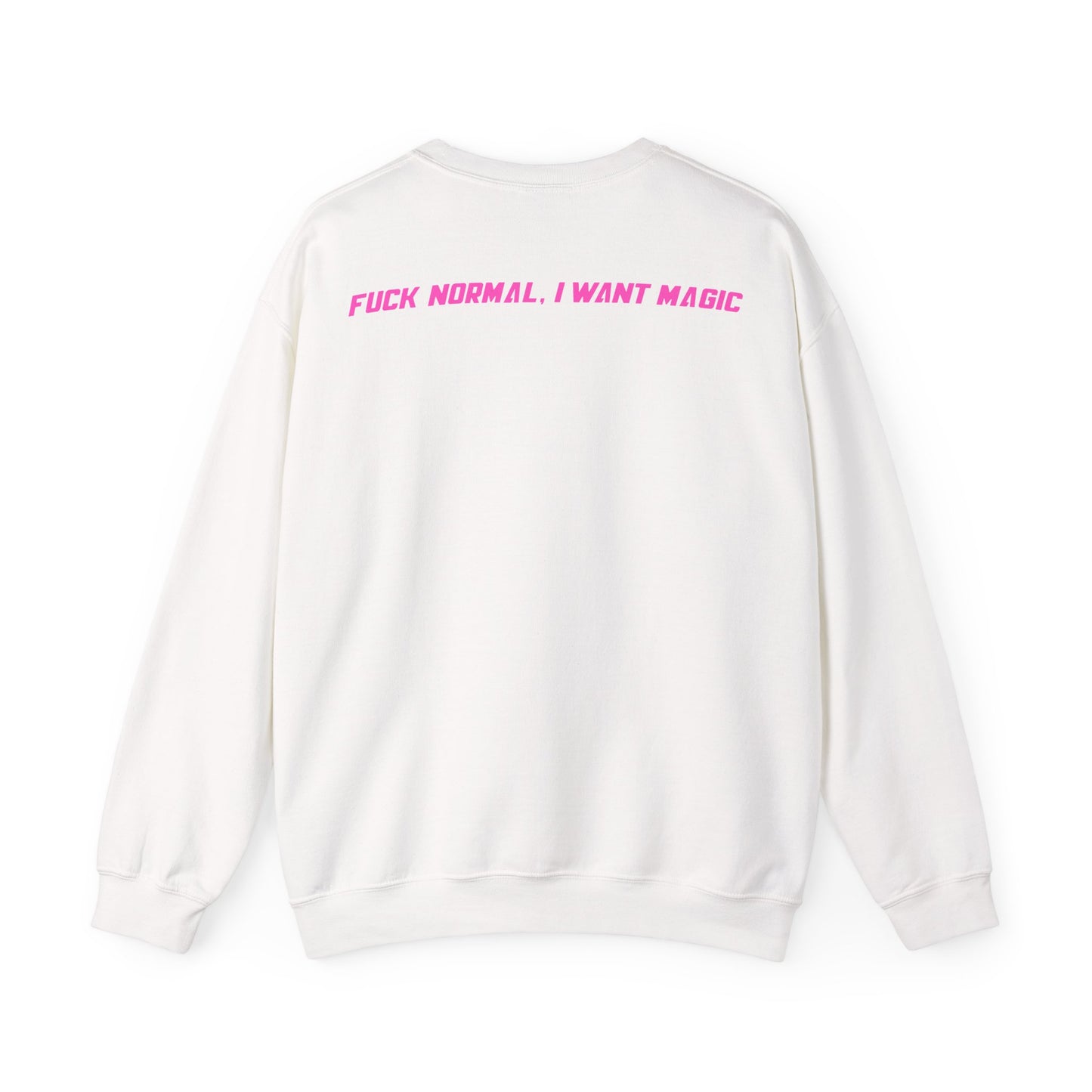 Crewneck Sweatshirt — Pink Retro Girl Graphic “F**k Normal I Want Magic” -md