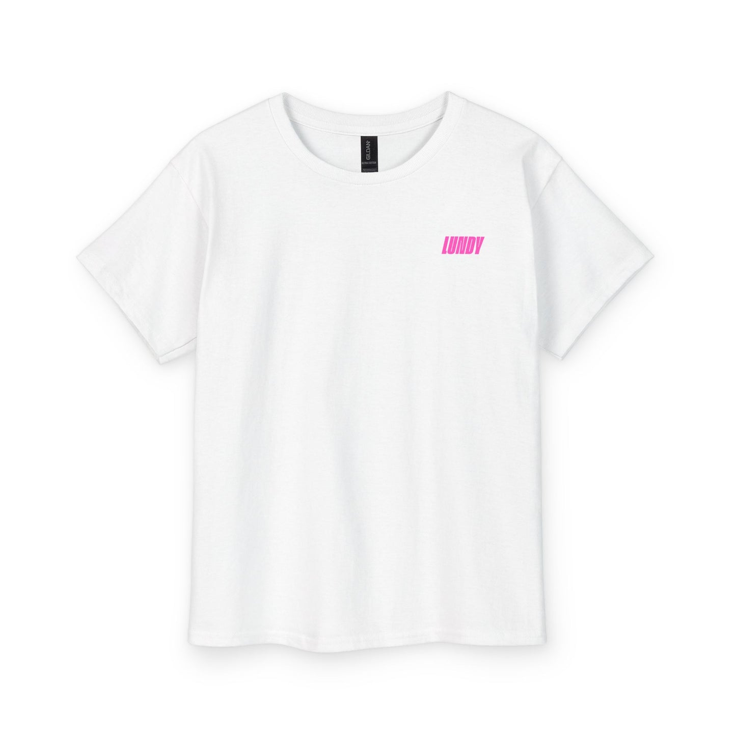 KIDS Youth Tee — Pink "LUNDY" Graphic