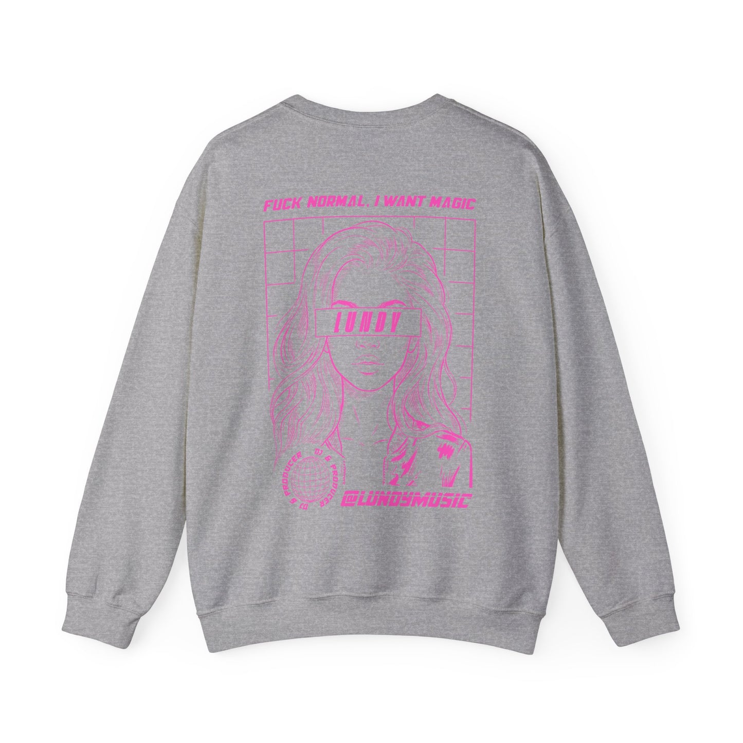 Crewneck Sweatshirt — Pink Retro Girl Graphic “F**k Normal I Want Magic” -md