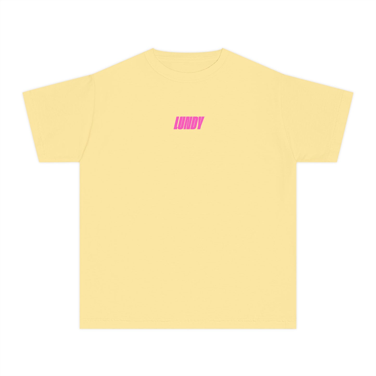D. Youth/Kids Tee — Retro Pink 'LUNDY' Graphic Backprint -MD