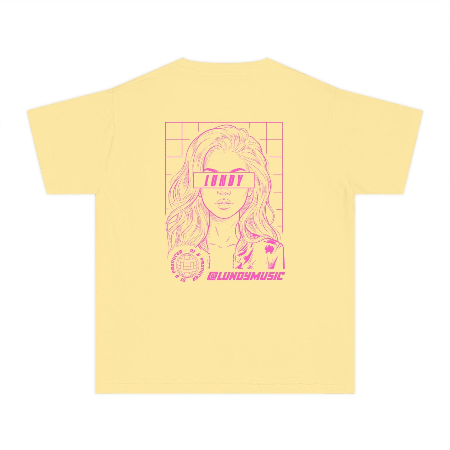 D. Youth/Kids Tee — Retro Pink 'LUNDY' Graphic Backprint -MD