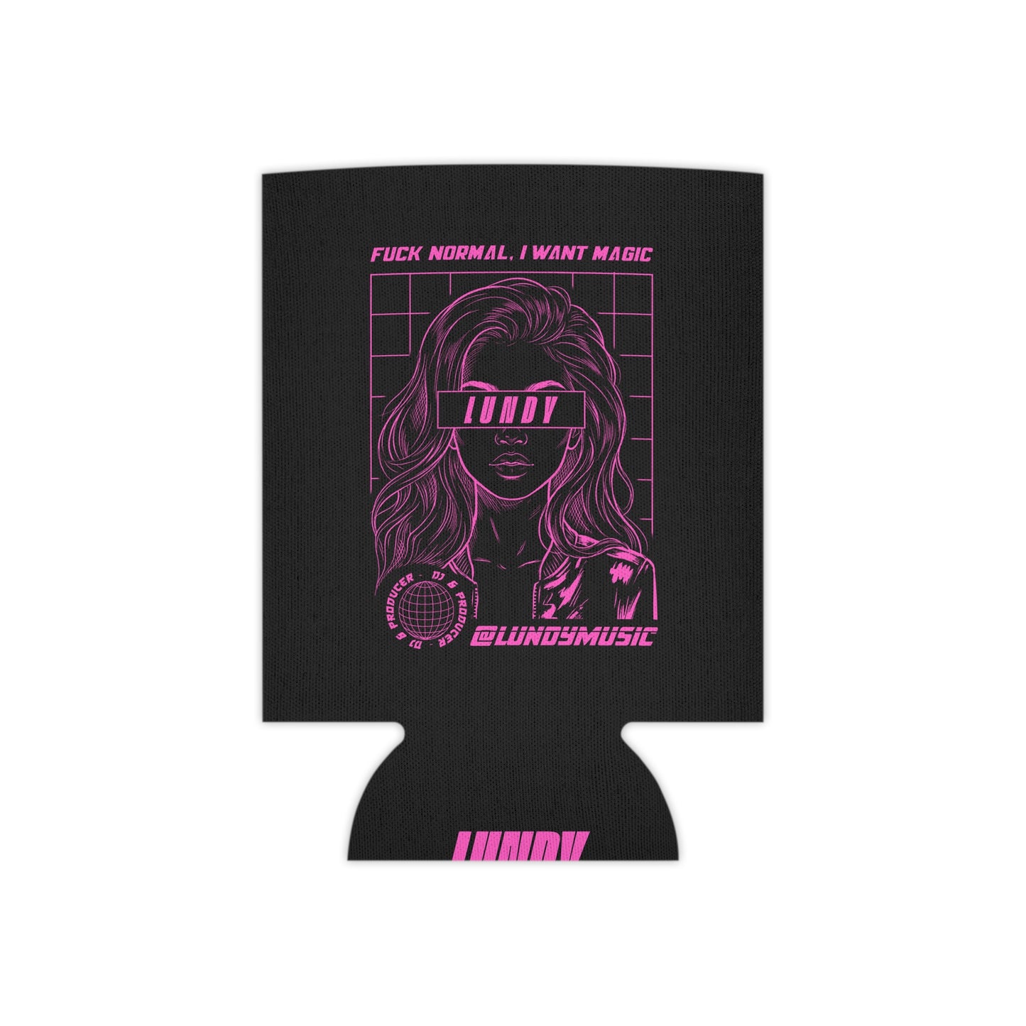Neon Retro Goddess Can Cooler — Pink Vaporwave Drink Koozie