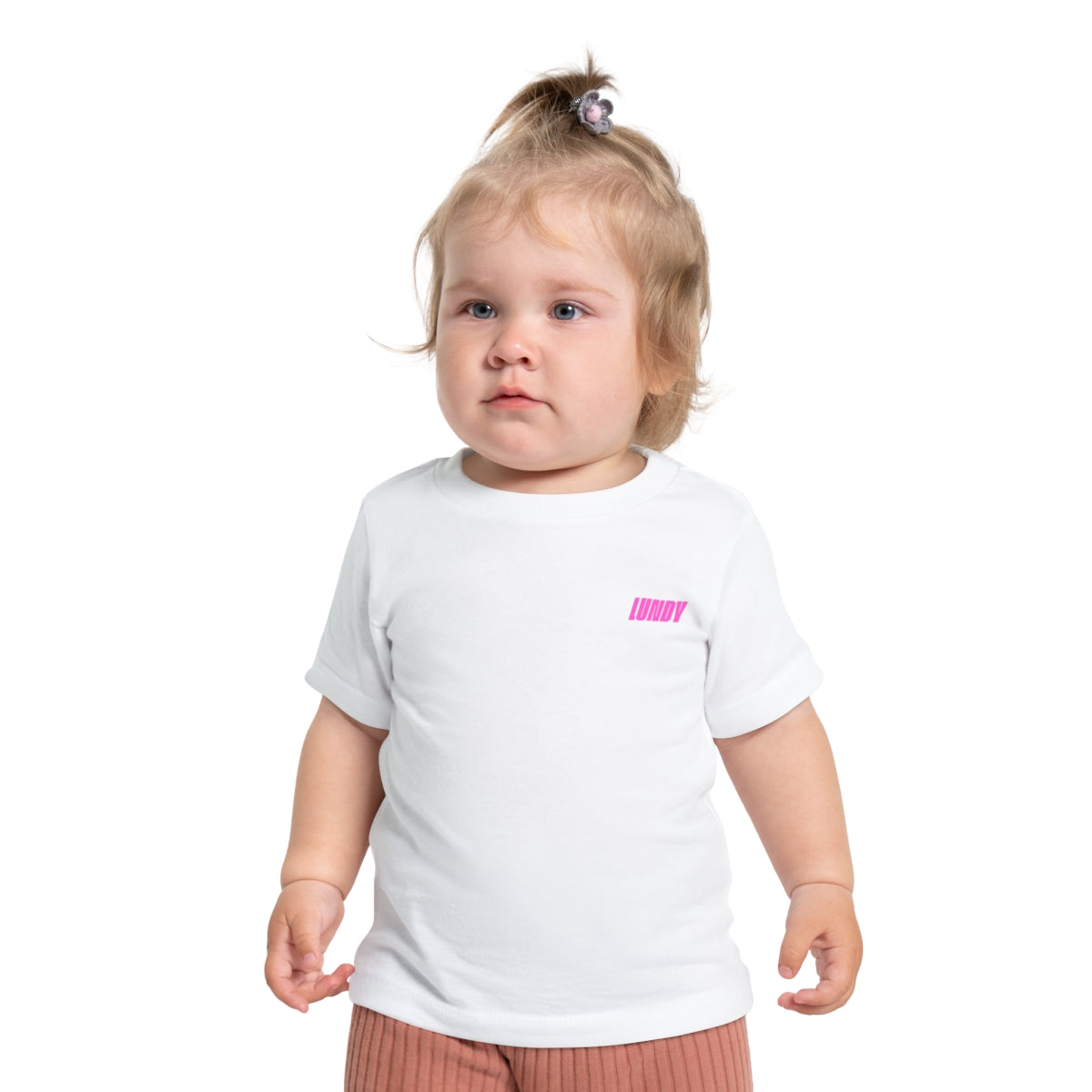 E. Infant/Toddler Tee — Pink Retro Girl Graphic "LUNDY" Baby Shirt