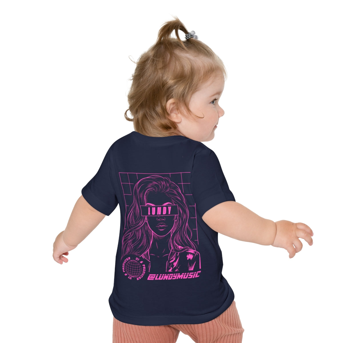 E. Infant/Toddler Tee — Pink Retro Girl Graphic "LUNDY" Baby Shirt