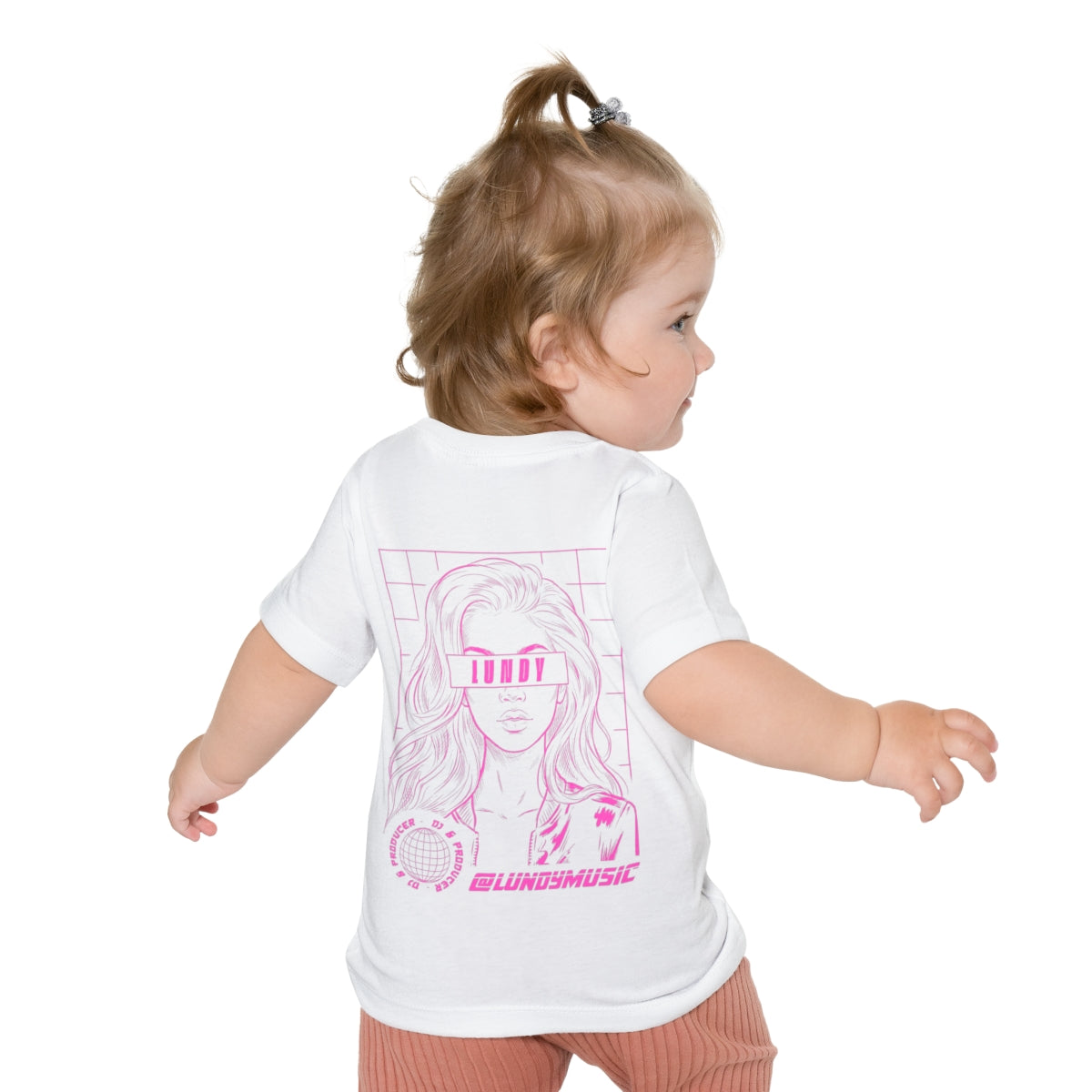 E. Infant/Toddler Tee — Pink Retro Girl Graphic "LUNDY" Baby Shirt