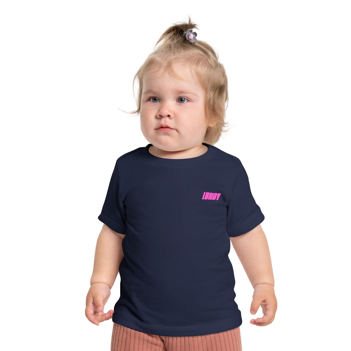 E. Infant/Toddler Tee — Pink Retro Girl Graphic "LUNDY" Baby Shirt