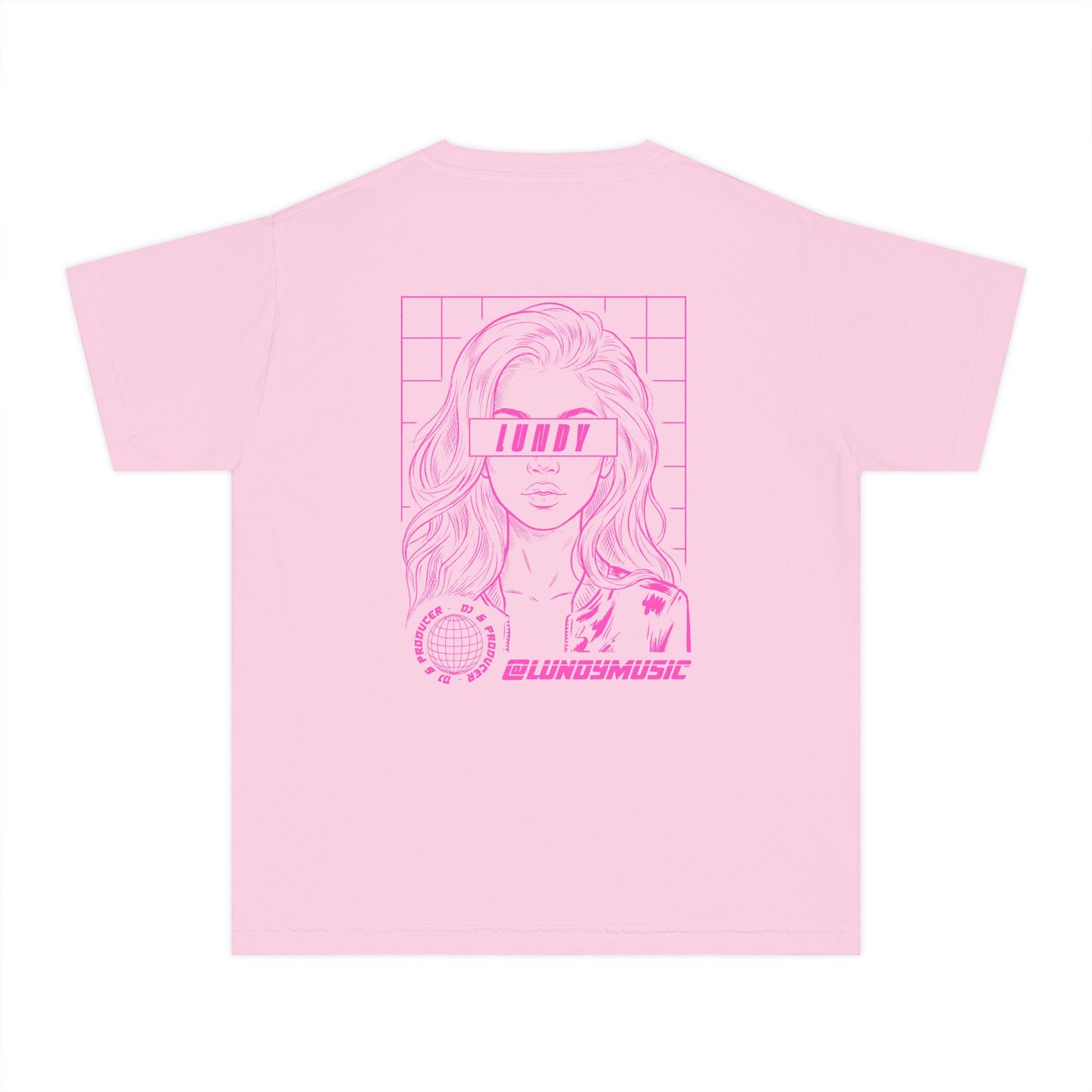 D. Youth/Kids Tee — Retro Pink 'LUNDY' Graphic Backprint -MD