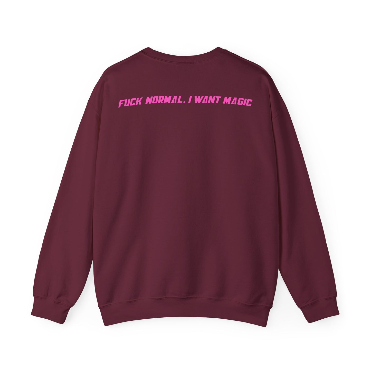 Crewneck Sweatshirt — Pink Retro Girl Graphic “F**k Normal I Want Magic” -md