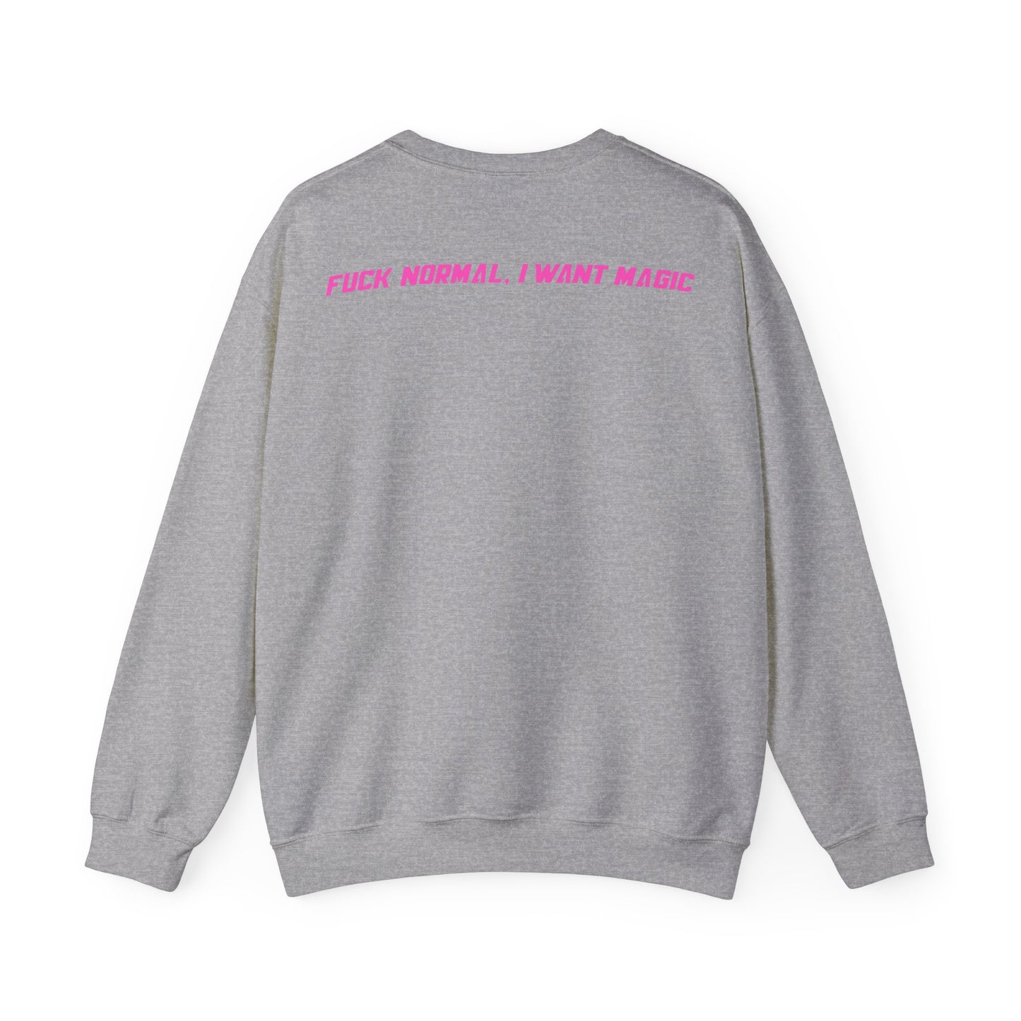 Crewneck Sweatshirt — Pink Retro Girl Graphic “F**k Normal I Want Magic” -md