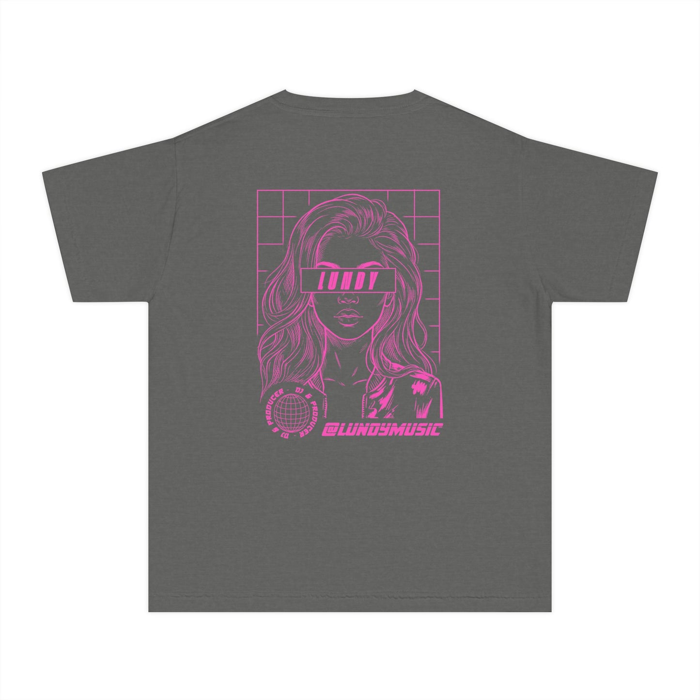D. Youth/Kids Tee — Retro Pink 'LUNDY' Graphic Backprint -MD