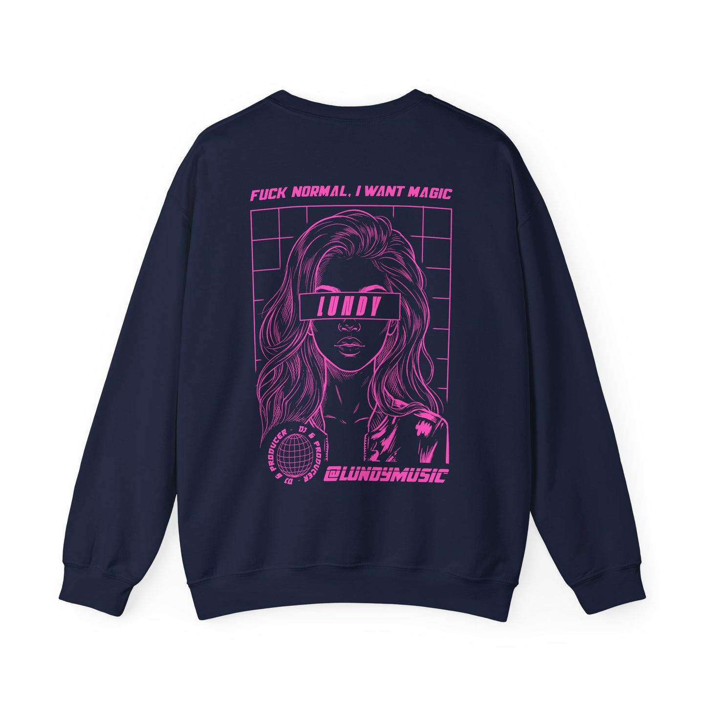 Crewneck Sweatshirt — Pink Retro Girl Graphic “F**k Normal I Want Magic” -md