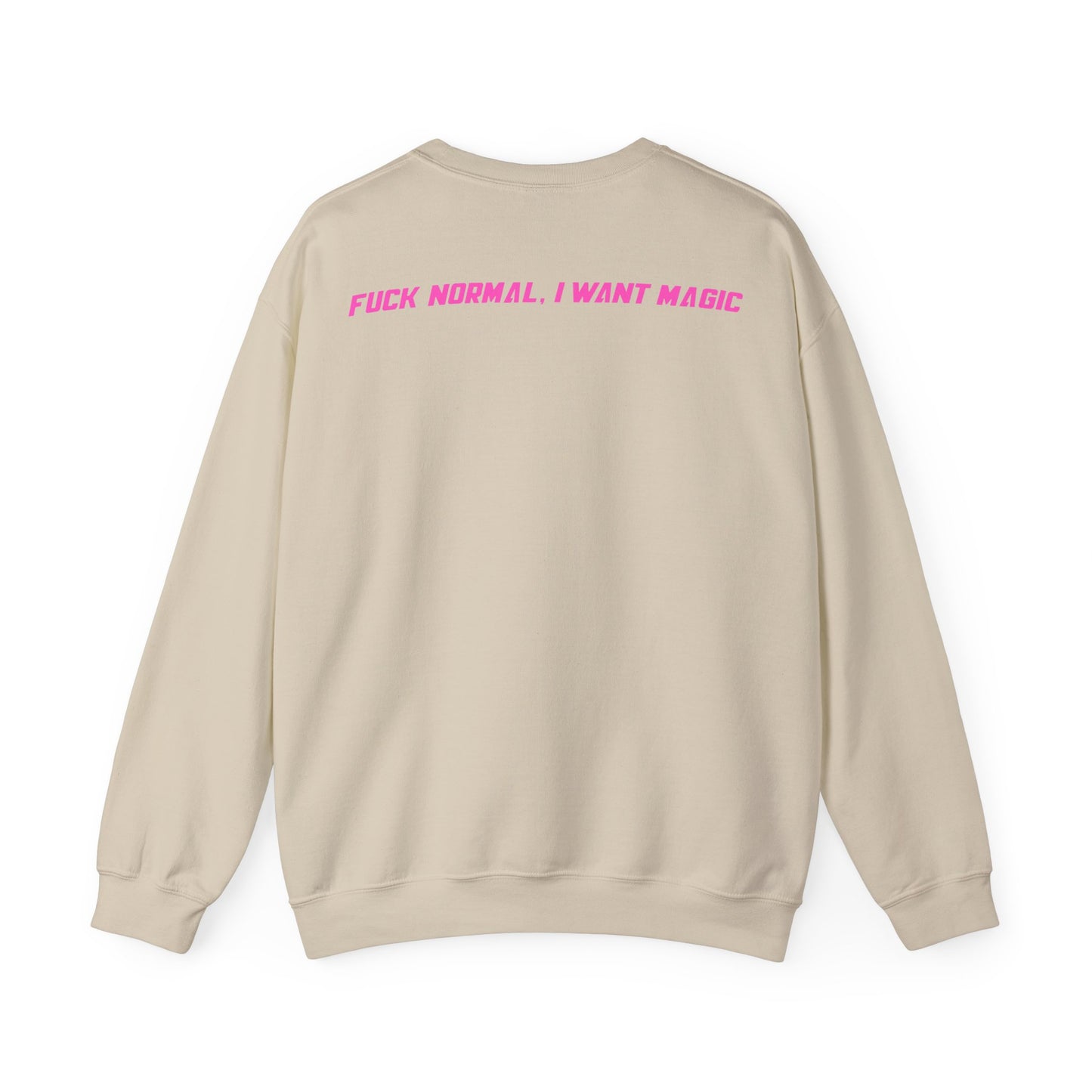 Crewneck Sweatshirt — Pink Retro Girl Graphic “F**k Normal I Want Magic” -md