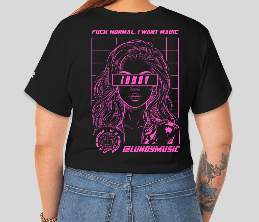 B. Cropped LUNDY Tee White or Black with Pink Graphics
