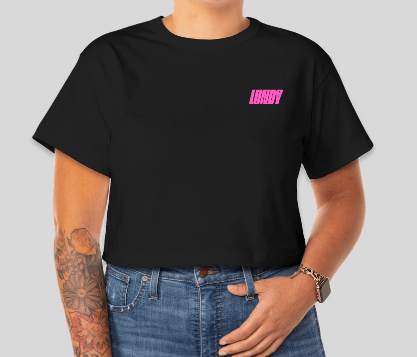 B. Cropped LUNDY Tee White or Black with Pink Graphics