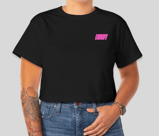 B. Cropped LUNDY Tee White or Black with Pink Graphics