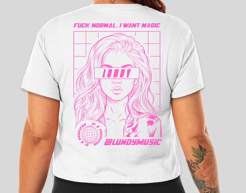 B. Cropped LUNDY Tee White or Black with Pink Graphics